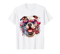 Œuvre d'art de St Valentin avec Bouledogue américain T-Shirt Graphique avec Valeur, Homme, Blanc, L