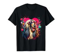 Œuvre d'art de St Valentin Chien de lévrier Afghan T-Shirt Graphique avec Valeur, Homme, Noir, S