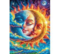 Œuvre d'art des visages du soleil et de la lune 1000 Pièces Puzzle Créatif En Carton Anti-Déchirure Haute Densité Faune sauvage et animaux de compagnie Difficulté Moyenne Activité Manuelle Loisir Créa