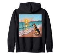 Œuvre d'art d'été représentant Un Berger Allemand sur Une Plage ensoleillée Sweat à Capuche