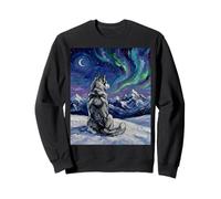 Œuvre d'art d'hiver Husky Nuit étoilée Chien aurores boréales Sweatshirt