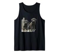 Œuvre d'art en Duo de Chiots Black Lab Dock Water, Adorable Labrador Débardeur