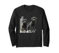 Œuvre d'art en Duo de Chiots Black Lab Dock Water, Adorable Labrador Manche Longue