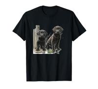 Œuvre d'art en Duo de Chiots Black Lab Dock Water, Adorable Labrador T-Shirt