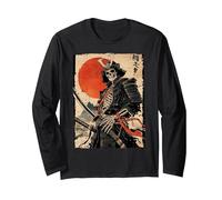 Œuvre d'art Japonaise Samouraï Warrior Squelette Ukiyo Encre Samouraï Manche Longue, Unisexe pour Adultes, Noir, XL