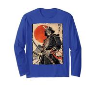 Œuvre d'art Japonaise Samouraï Warrior Squelette Ukiyo Encre Samouraï Manche Longue, Unisexe pour Adultes, Bleu Royal, XL