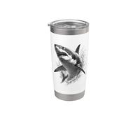 Œuvre d'art monochrome représentant un prédateur de l'océan avec Great White Shark Breach Gobelet isotherme en acier inoxydable double paroi
