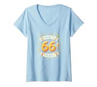 Œuvre d'art pour célébrer Les 66 Ans d'anniversaire T-Shirt avec Col en V, Femme, Bleu Céleste, XL