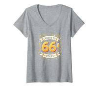 Œuvre d'art pour célébrer Les 66 Ans d'anniversaire T-Shirt avec Col en V, Femme, Gris Chiné, S