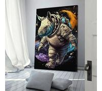 Œuvre d'art représentant la mythologie du rhinocéros, décoration murale rustique pour salle de bain, gris, 50 x 75 cm