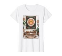 Œuvre d'art rétro Motif Visage de Soleil céleste Espace de méditation T-Shirt Graphique avec Valeur, Femme, Blanc, M