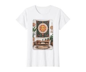 Œuvre d'art rétro Motif Visage de Soleil céleste Espace de méditation T-Shirt Graphique avec Valeur, Femme, Blanc, XS