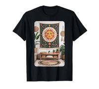 Œuvre d'art rétro Motif Visage de Soleil céleste Espace de méditation T-Shirt Graphique avec Valeur, Homme, Noir, XL