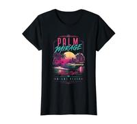 Œuvre d'art rétro Palm Mirage pour Les Nuits du Port de Plaisance de Miami Beach T-Shirt Graphique avec Valeur, Femme, Noir, S