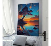 Œuvre d'art sur toile représentant un coucher de soleil sur une île avec un arbre, pour salon, chambre d'adolescent, 20 x 30 cm