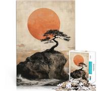 Œuvre d'art Traditionnelle représentant Un bonsaï au Coucher du Soleil Puzzle pour Adultes 1000 pièces Jeu Stimulant décoration Murale 38x26cm