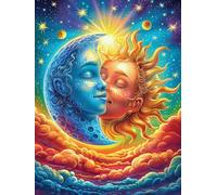 Œuvre d'art Visage de déesse Soleil et Lune 500 Pièces Puzzle Collectionneur en Carton Rigide sans Déformation Mythes Animal Plante Très Difficile Motif Complexe Décoration Murale Qualité Premi