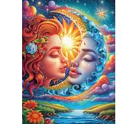 Œuvre d'art Visage de la déesse Soleil et Lune 300 Pieces Casse-tête Adulte en Carton Haute Densité Difficile Motif Complexe Décoration Murale Anti-Stress Idée Cadeau Anniversaire 300 PCS