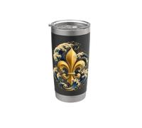 Œuvre héraldique d'inspiration japonaise Fleur de lis vague de l'océan Gobelet isotherme en acier inoxydable double paroi