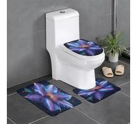 Œuvre Numérique Représentant Une Fleur Bleue Éclatante Lot De 3 Tapis Bain Doux Tapis Contour Toilette Absorbant Carpettes De Toilette pour Chambre À Coucher Maison Intérieur