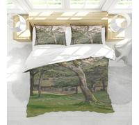 Œuvres d’Art Classiques imprimés Ensembles de Housse de Couette Campagne Arbres Pelouse Verte Ferme Housse de Couette Doux Respirant 3 pièces pour Toutes Les Saisons 135x200cm