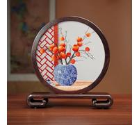 Œuvres d'art en soie avec étui de transport Broderies 3D avec motifs complexes Broderies artisanales Décoration murale ronde pour la maison Broderies recto-verso(Plants1)