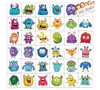 UVUXO Lot de 102 tatouages temporaires pour enfants emballés individuellement - Joli petit monstre temporaire pour filles, garçons, corps, bras, épaules, tatouages mignons, fournitures de fête