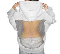 Uwdiohq À Capuche en Creuse avec pour Femme, Shirt Décontracté Manches Longues Et Poche Pull Long (White, XXL) Kangourou Chat Survetement Femme Court Duveteux Sweat A Noir Col V Rose Manche