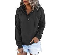 Uwdiohq À Capuche Longue Poche Cordon pour Femmes Manches vers Bas Pull Décontracté Bouton V Et -Shirts Rouge Vert (Black, S) Oversize Femme Chic Robe De Noel Grande Taille Chat Sweat Couple