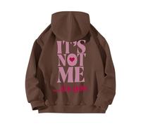 Uwdiohq À Capuche Manches Longues pour Femmes, Imprimé avec Lettres It's Not Me Robe Longue (Coffee, S) Sweat Kangourou Chien Pull Polaire Thermo Friends Femme sous Vert Duffle Coat Noel 3XL