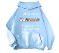 Uwdiohq À Capuche Surdimensionné pour Adolescentes, Shirt avec Cordon Serrage, Lettres d'animaux Mignons, Je M'En Remettrai, Confortable Pulls Femmes (Light Blue, XL) Pull Cocooning Femme Sweet