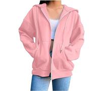 Uwdiohq À Capuche Zippé pour Femme Surdimensionné Couleur Unie avec Poche Décontracté Manches Longues Vestes d'automne Pull Princesse (Pink, M) Sweat Polaire Lumineux Noel sous Plaid Hoodie Deux
