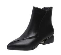 Uwdiohq À La Automne Hiver Femmes Bottine Talon Épais Bas Couleur Unie Fermeture Éclair Latérale Conception Décontracté Chaussures De Pluie pour Taille 9 Bottes Femme Bottines Fourrees Botine.