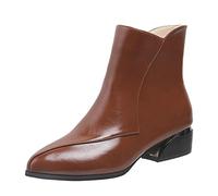 Uwdiohq À La Automne Hiver Femmes Bottine Talon Épais Bas Couleur Unie Fermeture Éclair Latérale Conception Décontracté Chaussures De Pluie pour Taille 9 Bottes Femme Bottines Fourrees Botine.