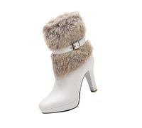 Uwdiohq Autumn and Winter High Heeled Warm Short Female Talonnette Enfant (White, 39) Bottines Talon Pieds Larges Femme Womens Boots Botine. Plateforme Cuir Femmes Hiver Imperméable Bottine