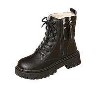 Uwdiohq Big Size Women's 2026 Autumn and Winter Warm Short British Double Zip Female Bottes Courtes Talon Cuir (Black, 38) Bottine Femme Bottines Fourrees Botine. Femmes Boots Pieds Larges Plates
