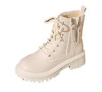 Uwdiohq Big Size Women's 2026 Autumn and Winter Warm Short British Double Zip Female Bottes Courtes Talon Cuir (White, 38) Bottines Fourrees Femme Boots Plateforme Bottine Hiver Imperméable
