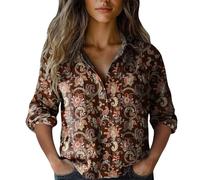 Uwdiohq Blouse Femme Chic Et Élégant Imprimée, Boutonnée, Tendance, Décontractée, Manches Sept-Quarts (Wine, S) Chemisier De Noel Tee Shirt Manche Longue Chemise Hawaïenne Bleu Marine Long