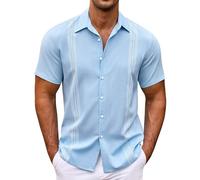 Uwdiohq Bonnes Affaires de la journée Chemise décontractée à Manches Courtes pour Hommes, Couleur Unie, rayée, Tendance, Boutons Amples T-Shirts Hommes du Métier Tisser Vente déstockage 1P