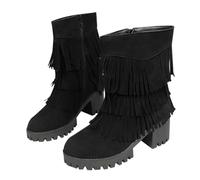 Uwdiohq Bottes À Double Pompon en Givré Tête Ronde Europe Et Aux États-, Talons Hauts, Usage Multiple, Confortables Courtes Escarpins Été Noir Bottine Femme Bottines Pieds Larges Womens Boots