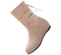 Uwdiohq Bottes À Glissière Latérale pour Femmes Bottines Courtes Chaussures Dames Décontractées sans Talon Grande Largeur (Beige, 41) Hiver Femme Imperméable Boots Plateforme Fourrees Cuir Pieds