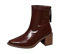 Uwdiohq Bottes en Cuir De Vache pour Femmes, Courtes À Semelle Épaisse, Style Britannique, Décontractées, Bout Pointu, Tendance, Toutes Saisons Chaussures Femmes (Brown, 42) Bottines Hiver Femme