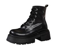 Uwdiohq Bottes Épaisses Style Britannique pour Femmes, Nouvelles Bottines De Et Petites Hautes en Cuir (Black, 35) Femmes Femme Plates Pieds Larges Botine. Womens Boots Fourrees Plateforme Talon
