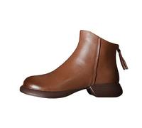 Uwdiohq Bottines pour Femmes Printemps Et Automne en Cuir Souple Bottes Courtes Rétro Fermeture Éclair Arrière Antidérapantes À Semelle Sandales Plates (Brown, 37) Pieds Larges Femme Hiver