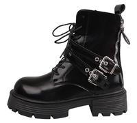 Uwdiohq Boucle De Ceinture À Fermeture Éclair Latérale Couleur Unie pour Femmes, Bottes Plateforme Lacets en Polaire Talon (B, 37) Bottines Pieds Larges Femme Fourrees Bottine Cuir Plates Hiver