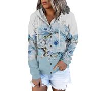 Uwdiohq Cardigan Boutonné Décontracté pour Femmes, Haut À Capuche, Manches Longues, Pull-Over Pulls Molletonnés Femmes Pull Capuche (Blue, S) Sweat Zippé Femme Polaire Hoodie Sweats Vert