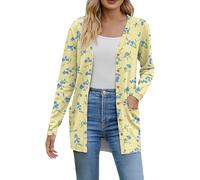 Uwdiohq Cardigan Femme Chic Et Elegant Doux, en, Manches Longues, Ouvert sur Le Devant, avec Poches (Light Yellow, XXXL) Rouge Gilet Coton Ete Leger Courtes Bleu Marine Rose Cache Coeur Long