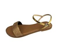 Uwdiohq Chaussures Sandales D'Été Pour Femmes D'Extérieur À Plat Casual Toe Ronds Botte Hiver (Gold, 36) En Cuir Femme Sandale Marche Chaussure De Randonnée Été Confortable Confort Chic