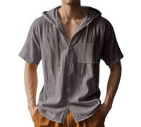 Uwdiohq Chemise À Capuche Décontractée pour Homme Manches Courtes, en Coton Et Lin, Le Printemps L'Été Chemisette Grande Taille (Dark Gray, XXXL) Été Café Lin Courtes Mode A Fleur Fleurie Manche