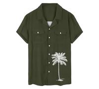 Uwdiohq Chemise À Double Poche pour Hommes, Couleur Unie, Col Cubain, Imprimé Cocotier, Vacances Décontractées Homme Noir Et Blanc (JN, L) Ete Manches Courtes Lin A Manche Longue Chemisette en
